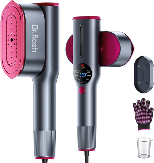 VELORA 2-in-1 handheld steamer and iron with glove, measuring cup and base