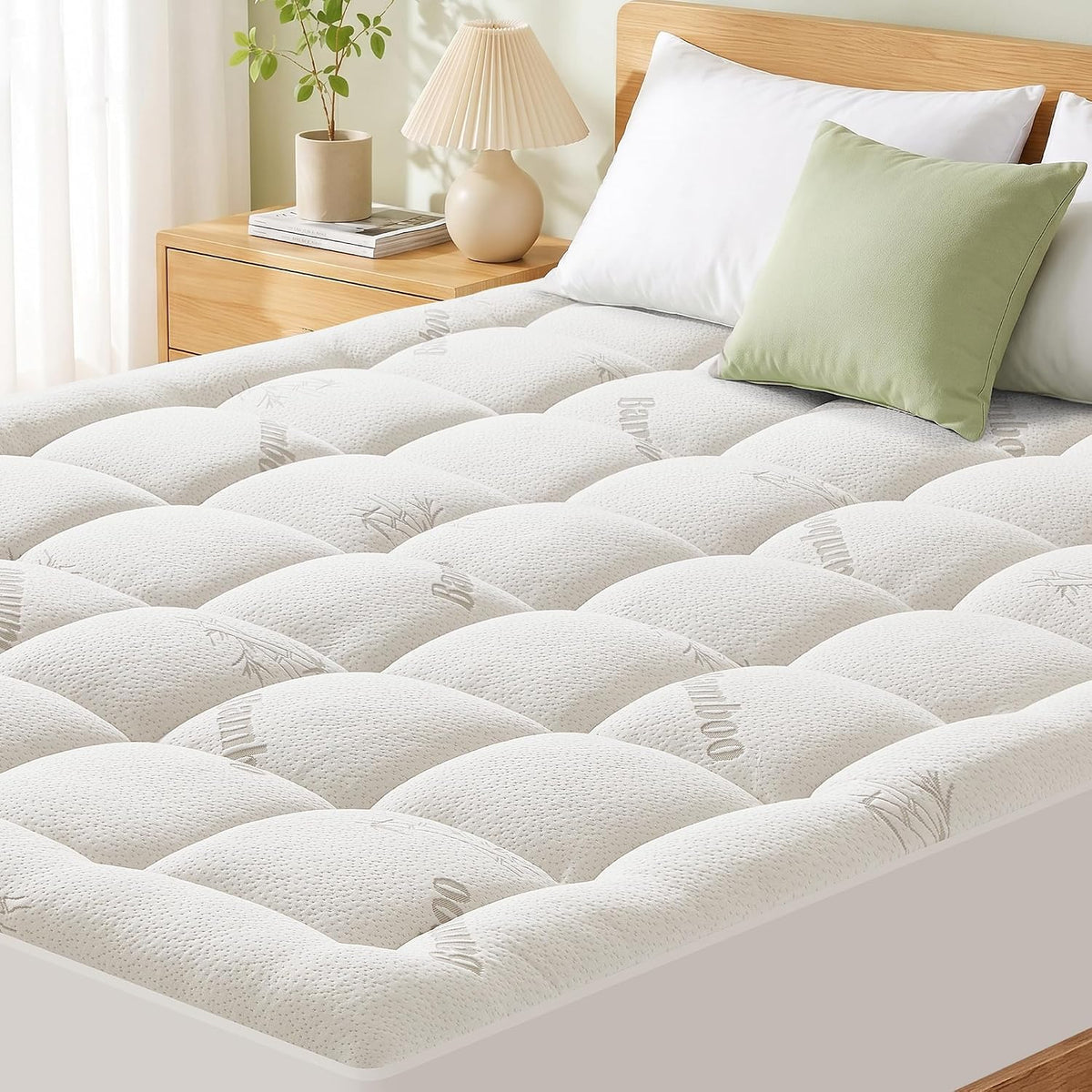 Bamboo Viscose Blend Pillow Top Mattress Pad with Deep Pocket Fitted Skirt (Fits 8"–20" Mattresses)